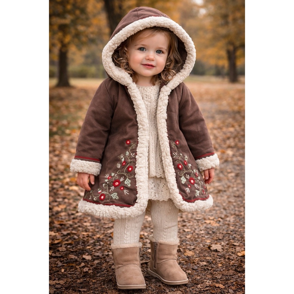 Phoebe Buffay Inspired Baby Faux Suede Coat 12–18M Brown Sherpa Trim Cottagecore